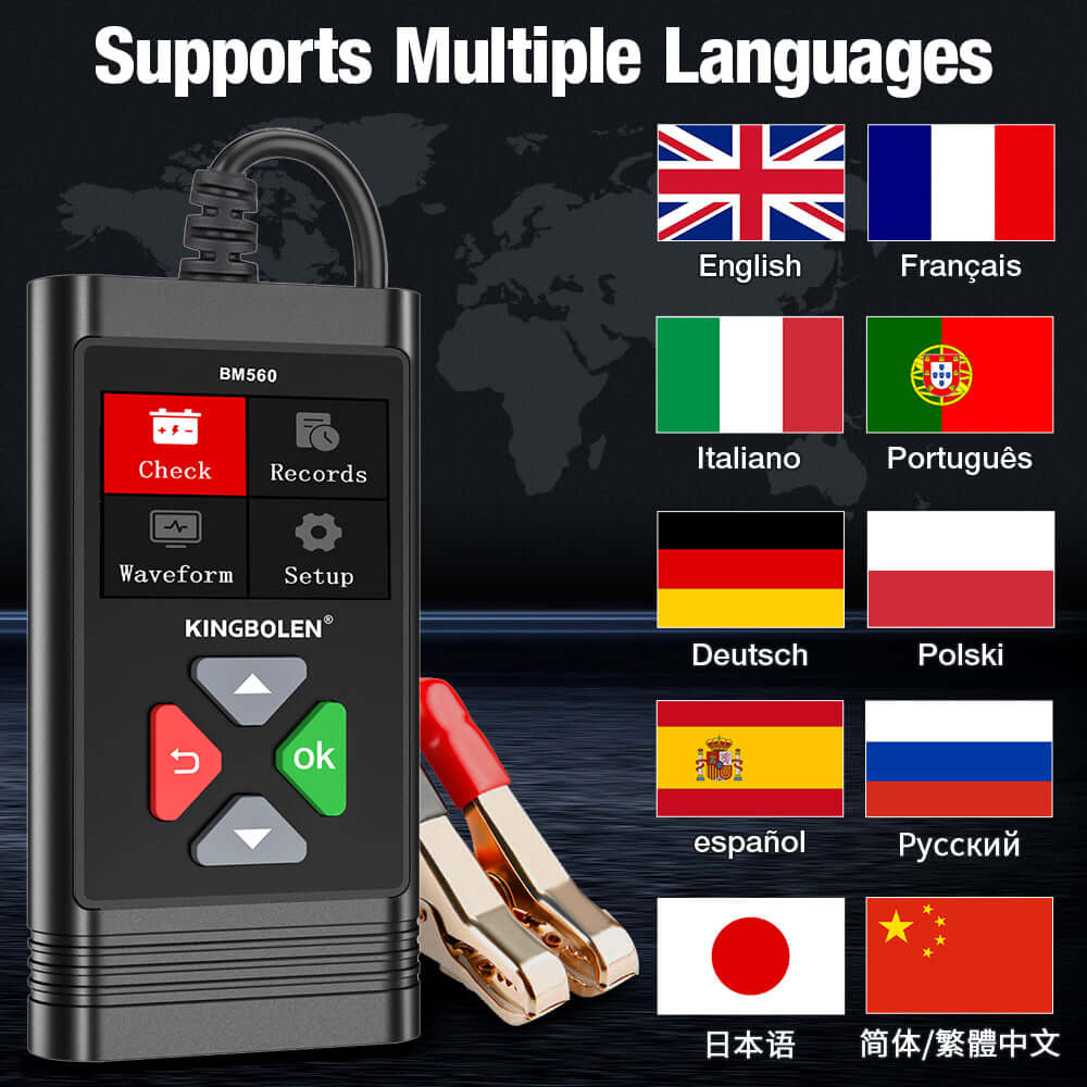 KINGBOLEN BM560 6V 12V battery tester supports 10 languages