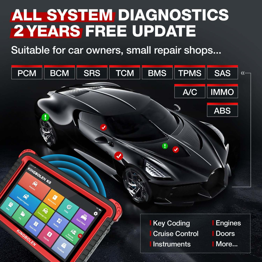 KINGBOLEN K8 Full Systems ECU Coding Bi-Directional OBD2 Scanner with 2 Years Update
