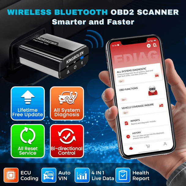 KINGBOLEN SOLOSCAN OBD2 Bluetooth Scanner for Benz & Maybach– Lifetime Free Updates, Bi-Directional Control, ECU Coding & Full System Diagnostics