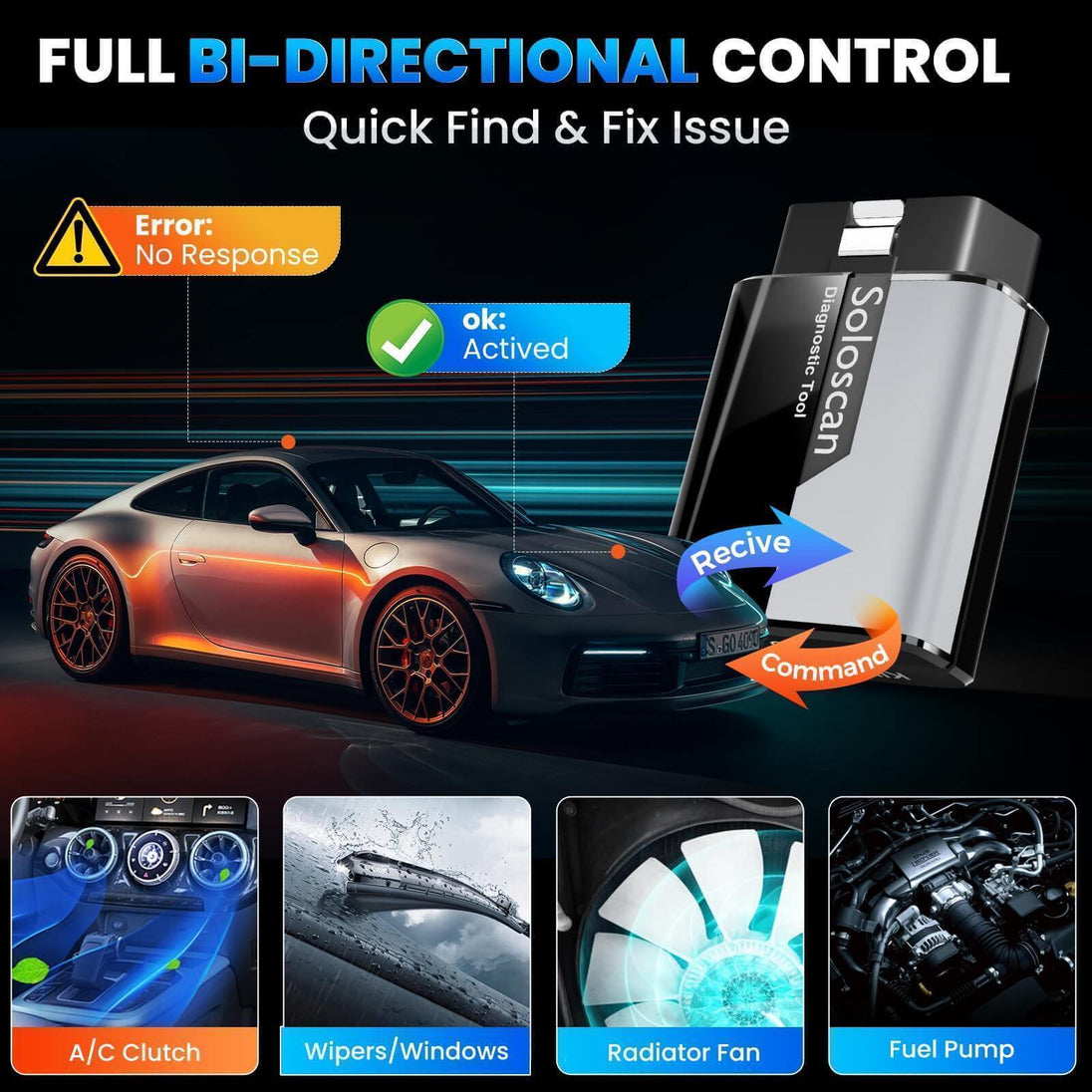 KINGBOLEN SOLOSCAN OBD2 Bluetooth Scanner for GM & Chevrolet– Lifetime Free Updates, Bi-Directional Control, ECU Coding & Full System Diagnostics
