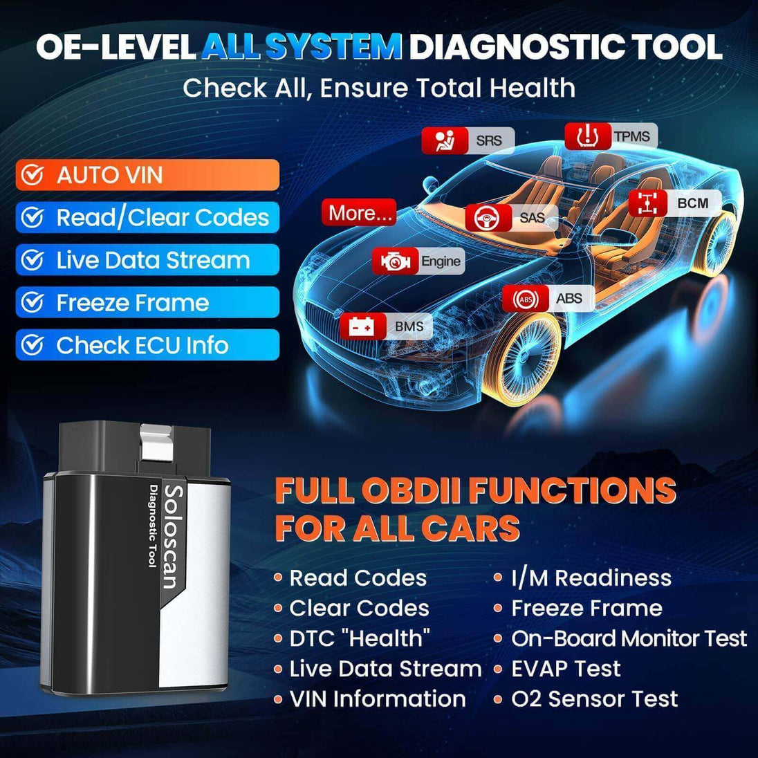 KINGBOLEN SOLOSCAN OBD2 Bluetooth Scanner for GM & Chevrolet– Lifetime Free Updates, Bi-Directional Control, ECU Coding & Full System Diagnostics