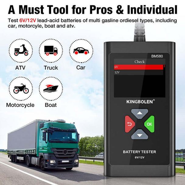 KINGBOLEN BM580 battery tester for ATV,Truck,Car,Motorcycle,Boat