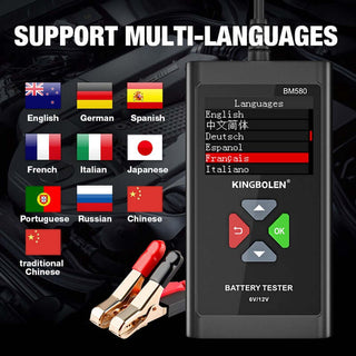 KINGBOLEN BM580 battery tester with 9 languages