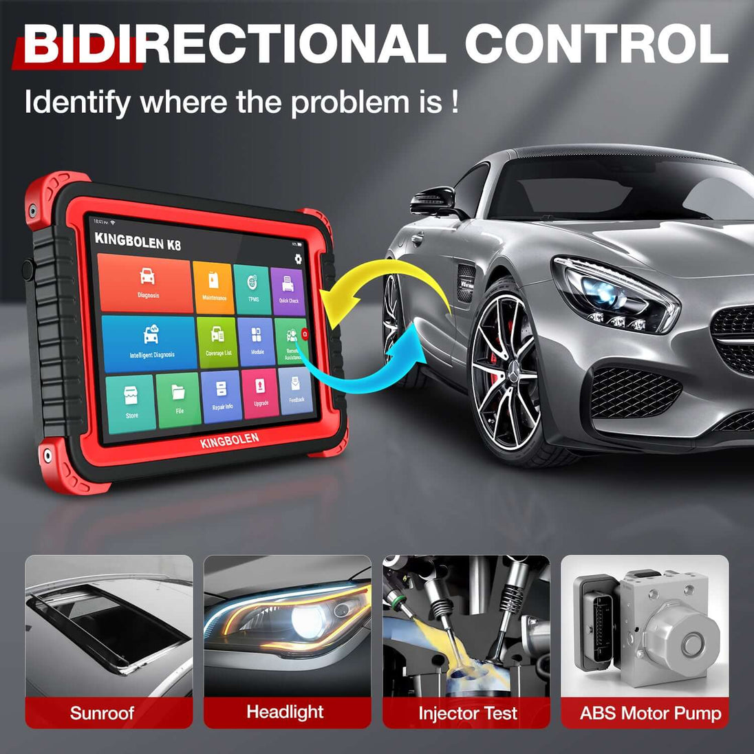 KINGBOLEN K8 Full Systems ECU Coding Bi-Directional OBD2 Scanner with 2 Years Update