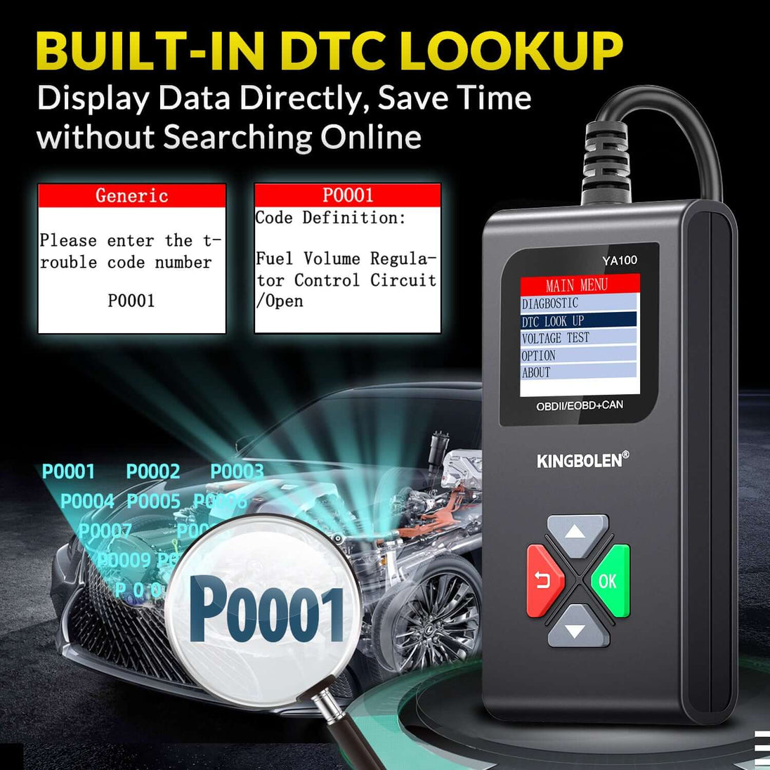 KINGBOLEN YA100 OBD2 Scanner Engine Fault Code Reader