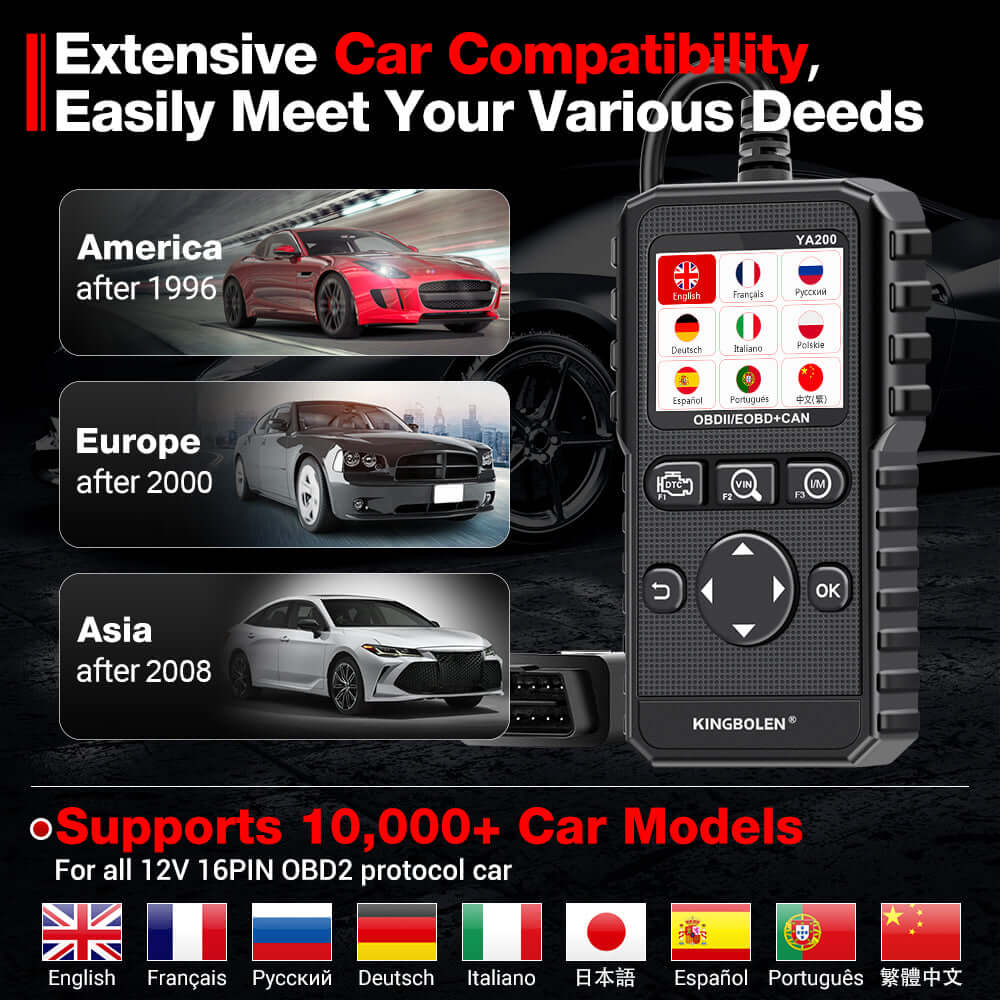 KINGBOLEN YA200 OBD2 Scanner Car Code Reader, Multi-language