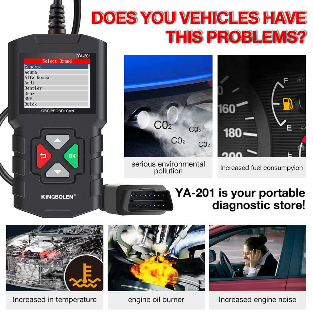 KINGBOLEN YA201 Enhanced OBD2 Scanner with Full OBD2 Functions,solve more problems