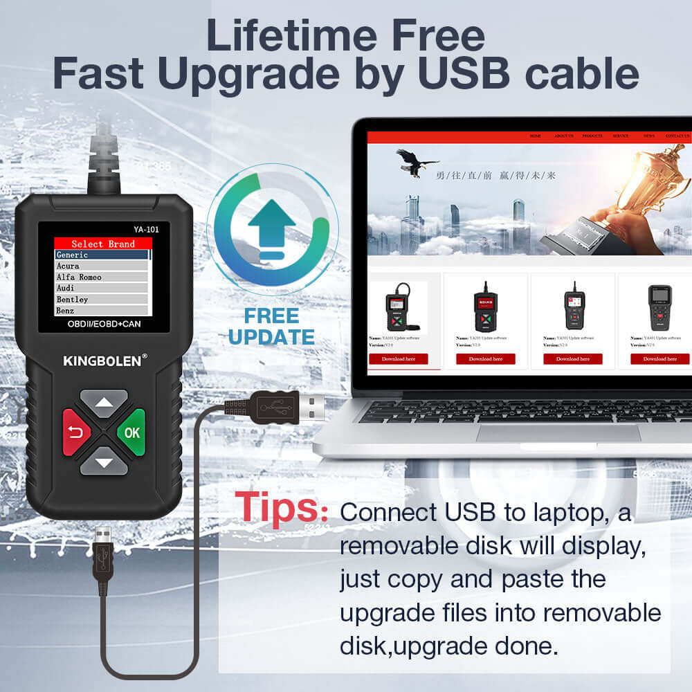 KINGBOLEN YA101 OBD2 Scanner Car Code Reader for Check Engine,lifetime free update