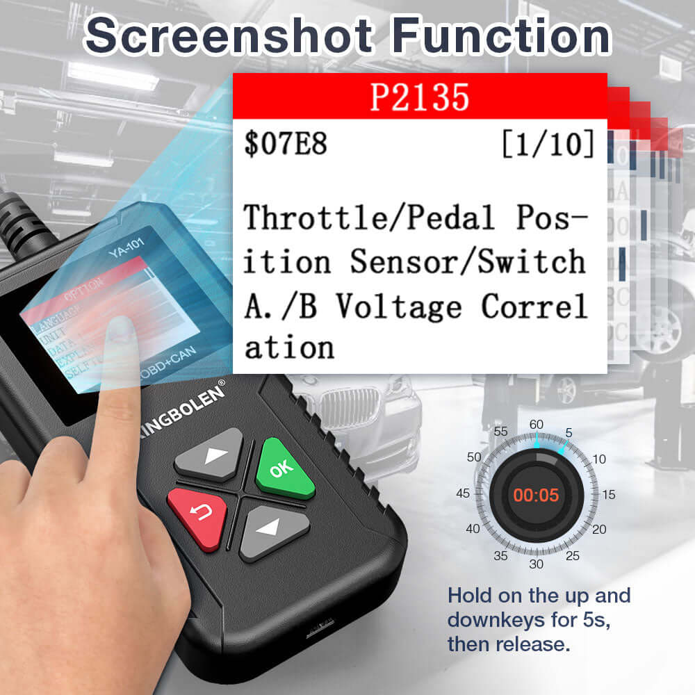 KINGBOLEN YA101 OBD2 Scanner Car Code Reader for Check Engine,supports screenshot
